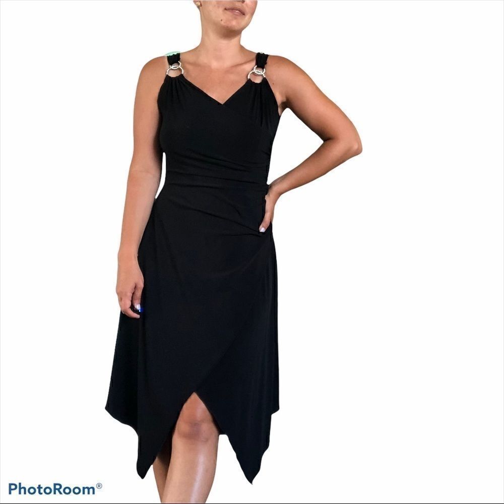 Vintage 90s Black Asymmetrical Dress Cocktail 1990 - Picture 2 of 10